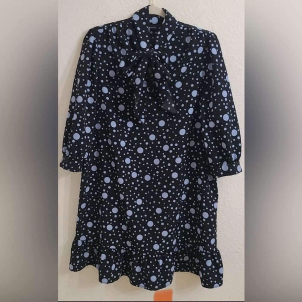 Chic Polka Dot Dress Who What Wear Polka Dot Tie Neck 3/4 Sleeve Shift Dress